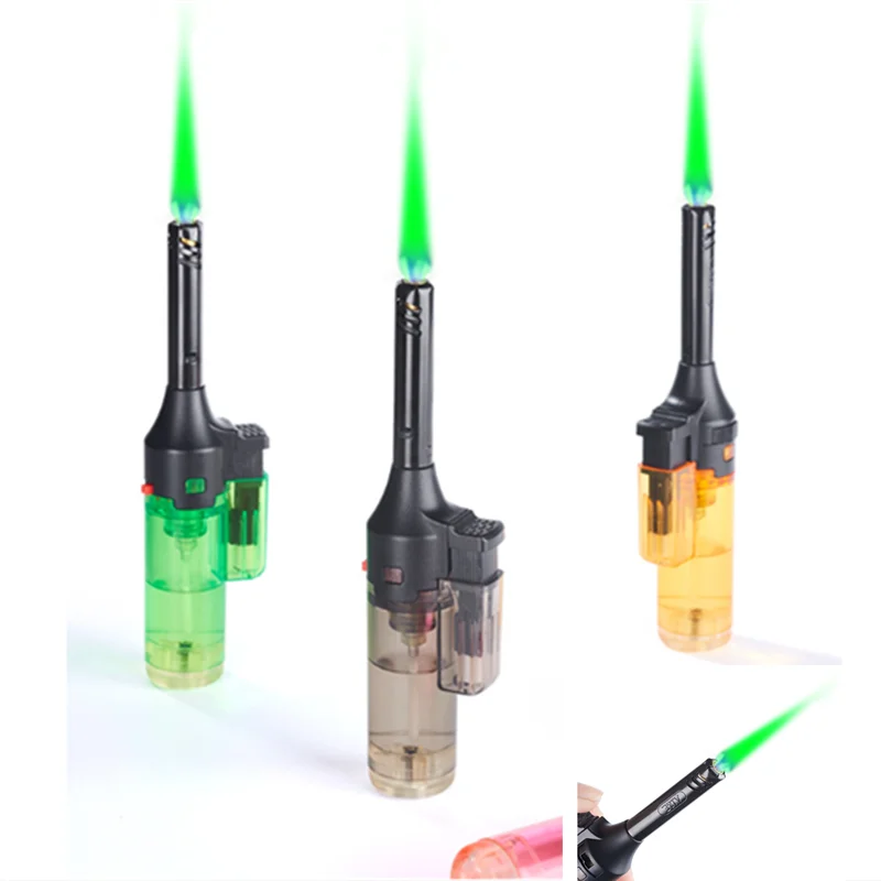 

Green Flame Jet Torch Lighters Adjustable Flame Windproof Visible Fuel Tank Kitchen Outdoor BBQ (Without Butane Gas)