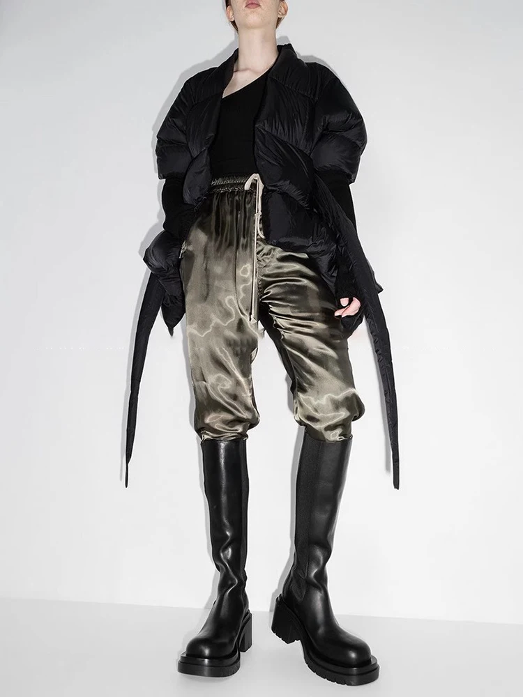 TWOTWINSTYLE Nieuwe Ontwerp High Street Parka Voor Vrouwen V-hals Lange Mouw Gesplitst Lace Up Onregelmatige Zoom Winterjas Vrouwelijke Mode