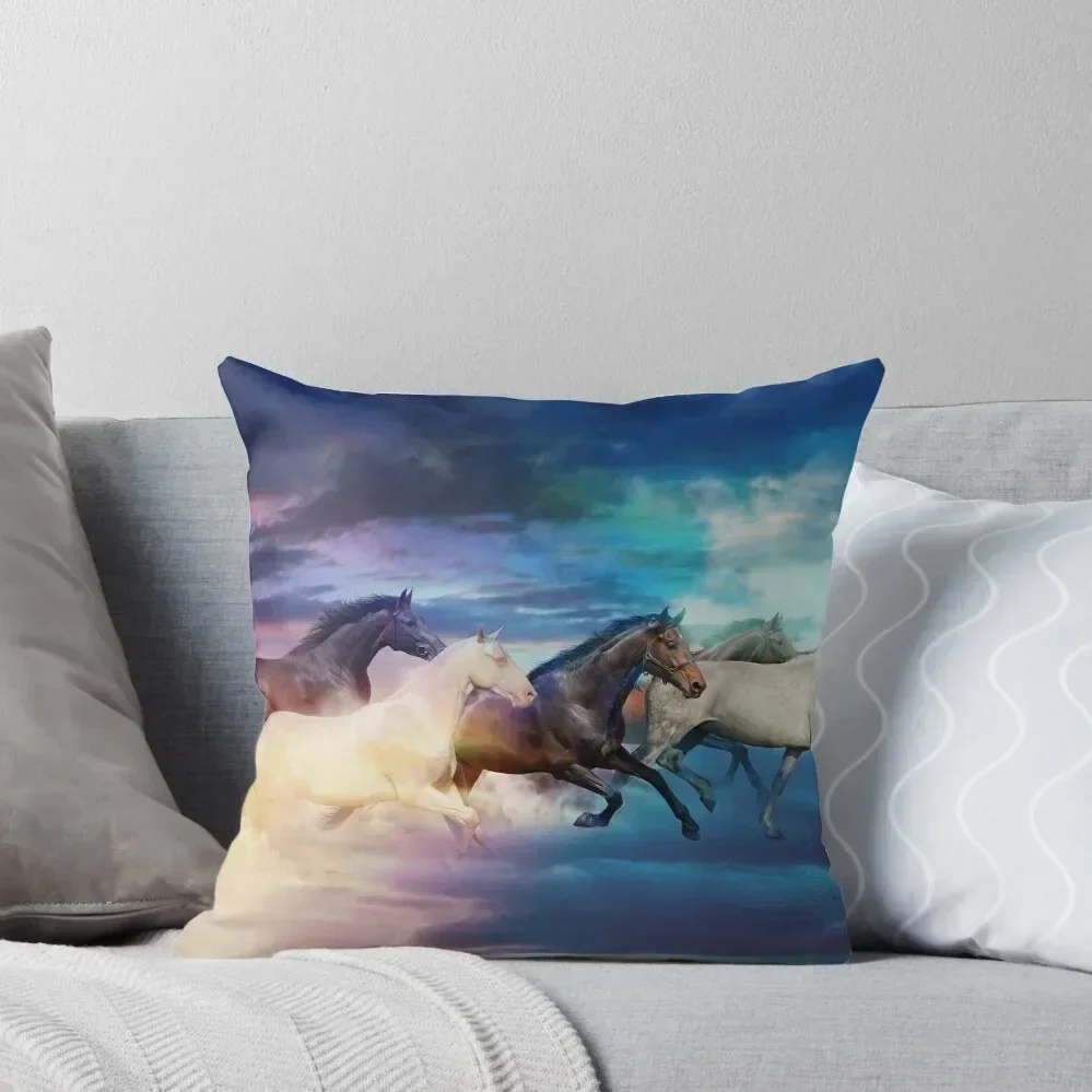 

herd of horses in pastel Throw Pillow Cushion Cover Set pillow cover luxury Decorative Cushions pillow