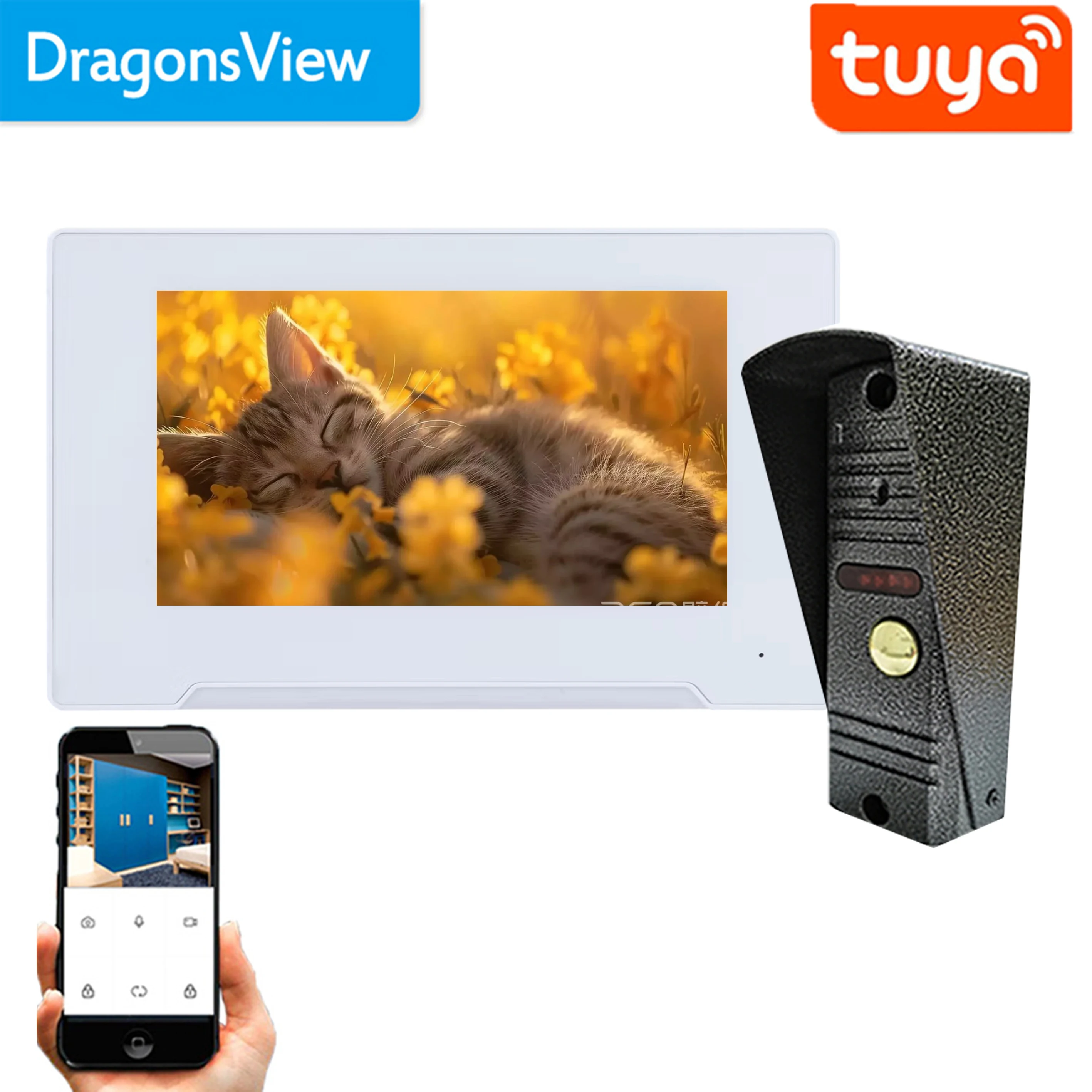 Dragonsview-Tuya Smart Home Video Door Phone, sistema de intercomunicação para Villa, apartamento, Wi-Fi, tela de toque sem fio, monitor, 7"