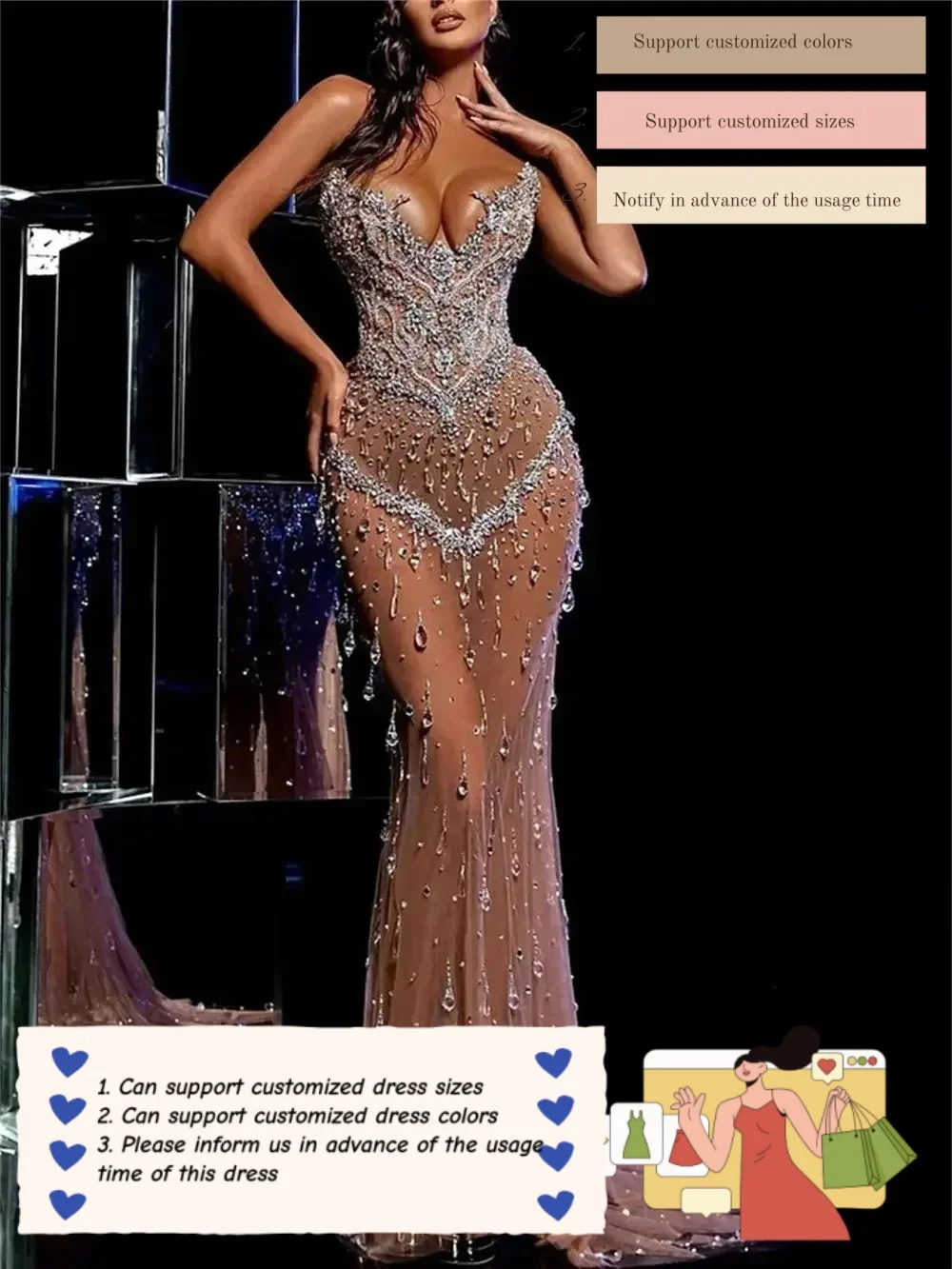 Luxurious Beaded Evening Gown 2026 Elegant Strapless Party Dress Solemn Crystal Sleeveless Gown Customized Vestidos De Novia