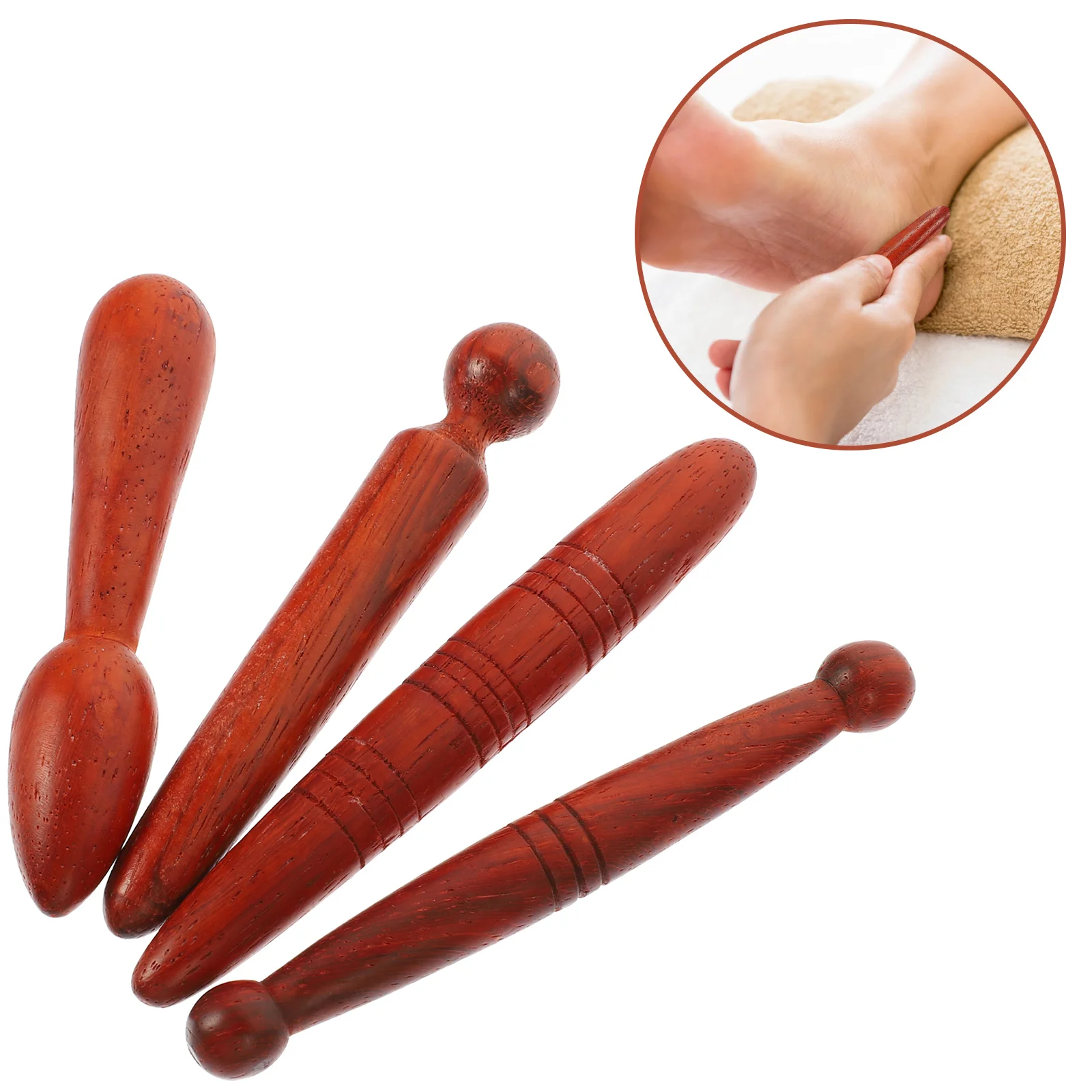 4 Pcs Acupuncture Stick Feet Massager Wood Tools Reflexology Foot Pressure Point Wooden