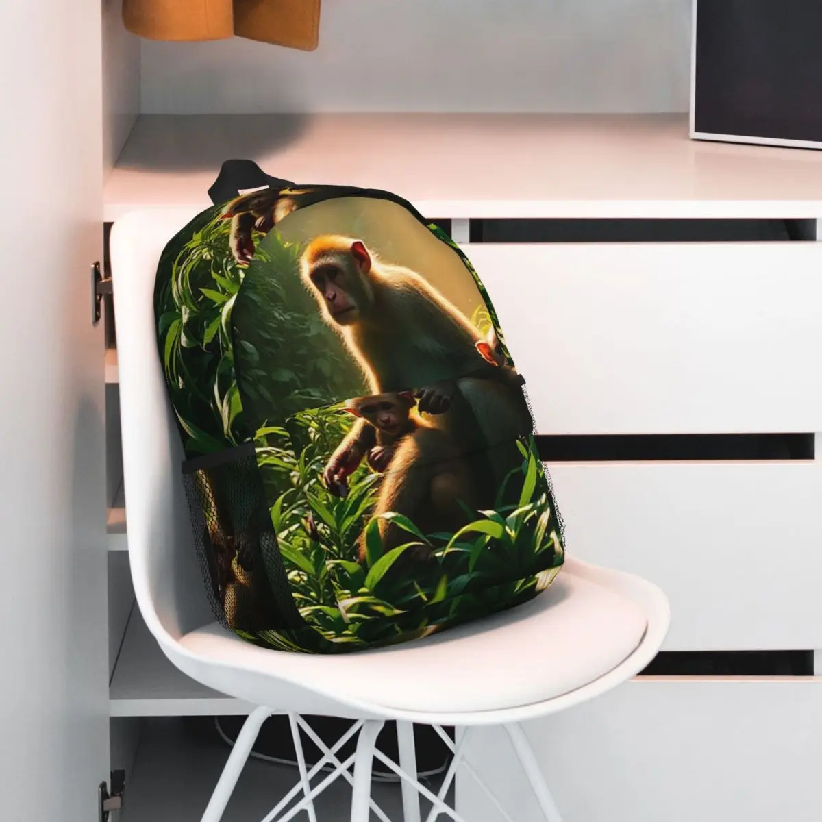 

Monkey Herd In Forest With Sunshine Backpack Student BookBag Children School Bag Computer Shoulder Bags for Boys Girls
