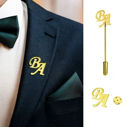 Épingles de badge personnalisées pour hommes, broches de lettres de nom personnalisées, broches longues en acier inoxydable doré, bijoux de fête, cadeau de mariage