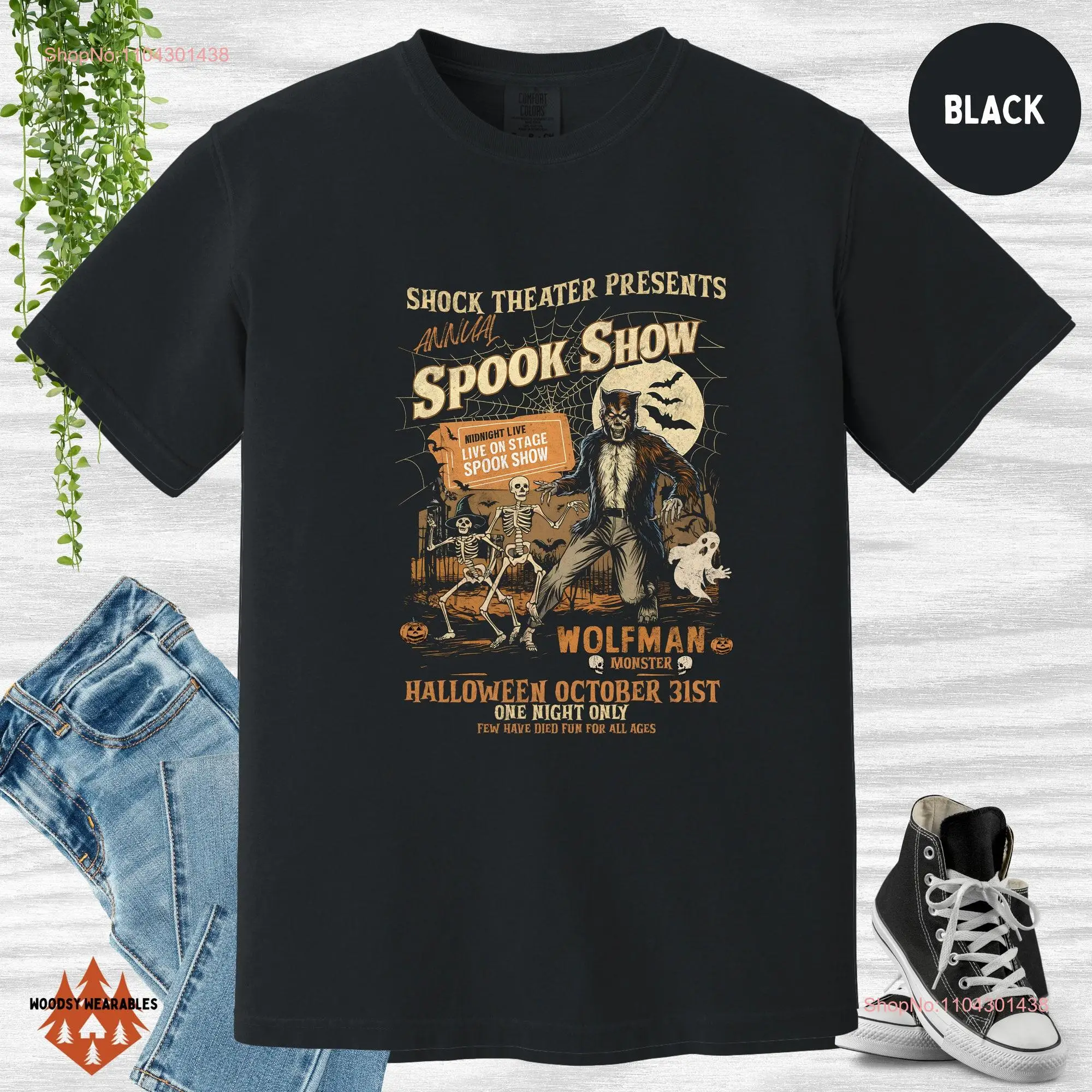 Halloween T Shirt Monster Mash Vintage Poster Spook Show Wolfman Spooky Comfort Colors long or short sleeves