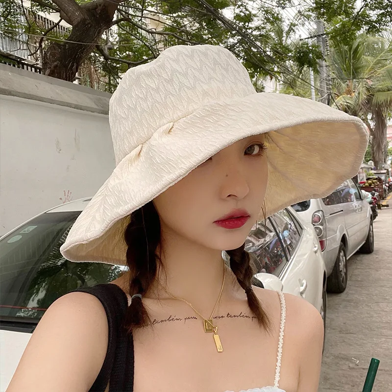 Large Brim Sunshade Hat Women's Summer Black Niche Pleated Fisherman Hat Thin Section Sunscreen Anti-ultraviolet Sun Hat