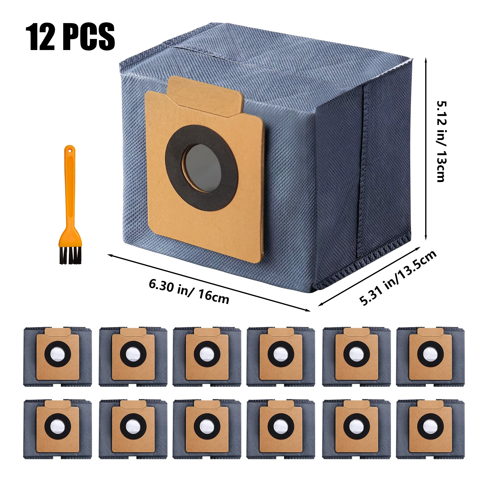 12 Pack Dust Bags for Eufy X10 Pro Omni Robot Vacuum and X8 Pro with Self-Empty Station, with 1 Orange Brush image 2
