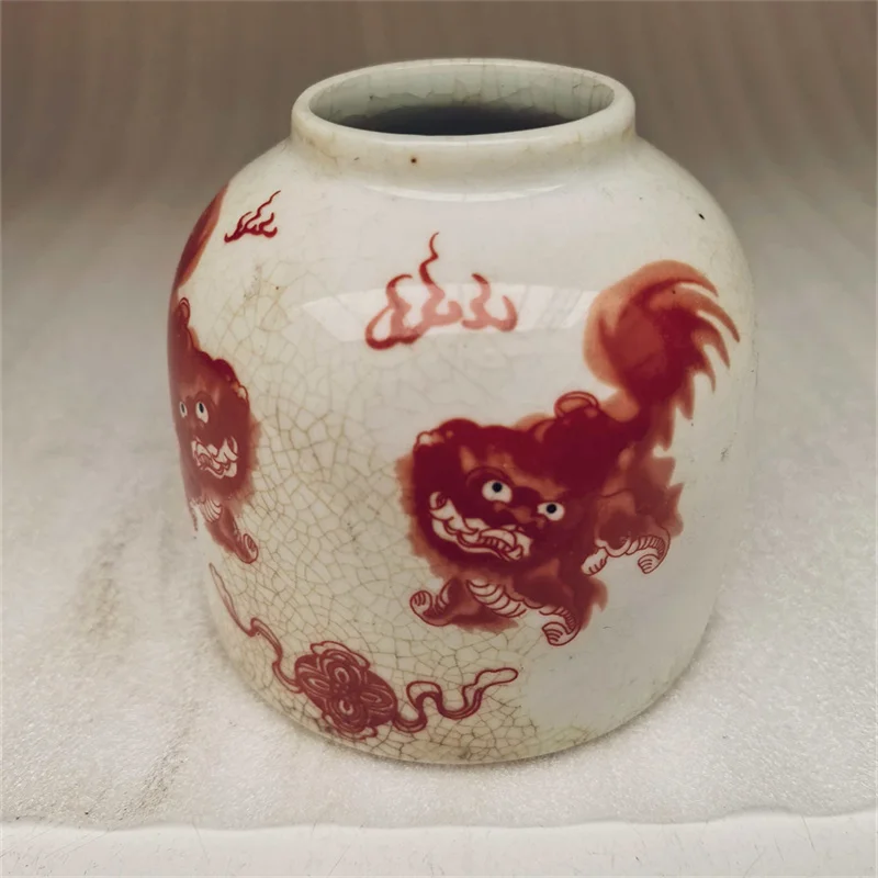 

Pastel Chinese Old Porcelain Vase Double Lion Pattern Storage Jar for Home Decor Collectibles