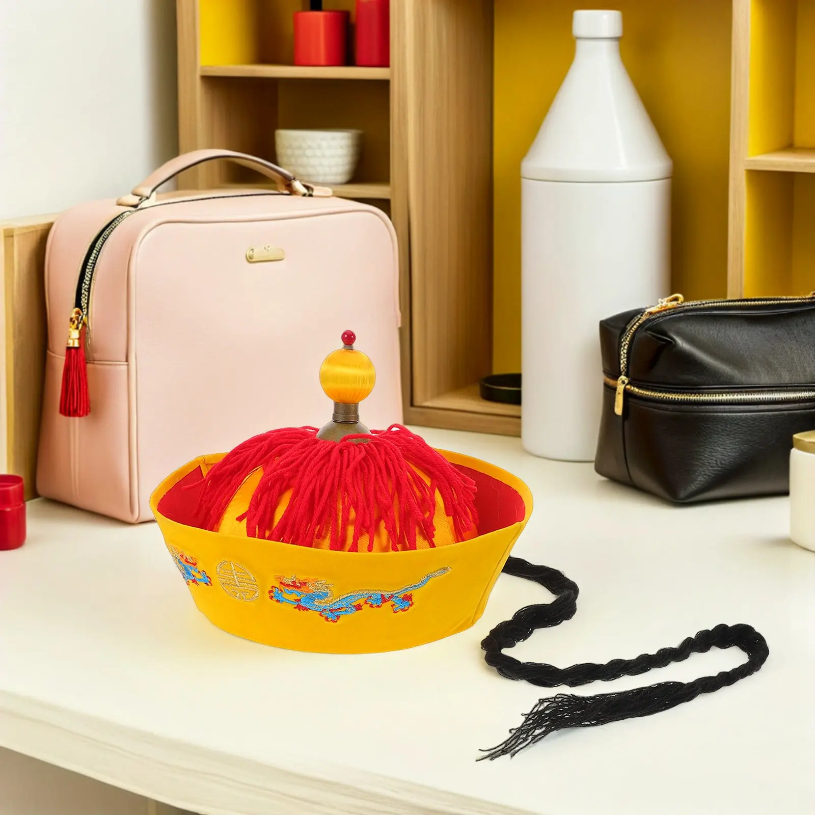 

Традиционная китайская королевская шляпа с яркими драконьими мотивами, плетеная, для причесок с хвостом, для культурных мероприятий, исторических представлений, костюмный реквизит для драматических постановок