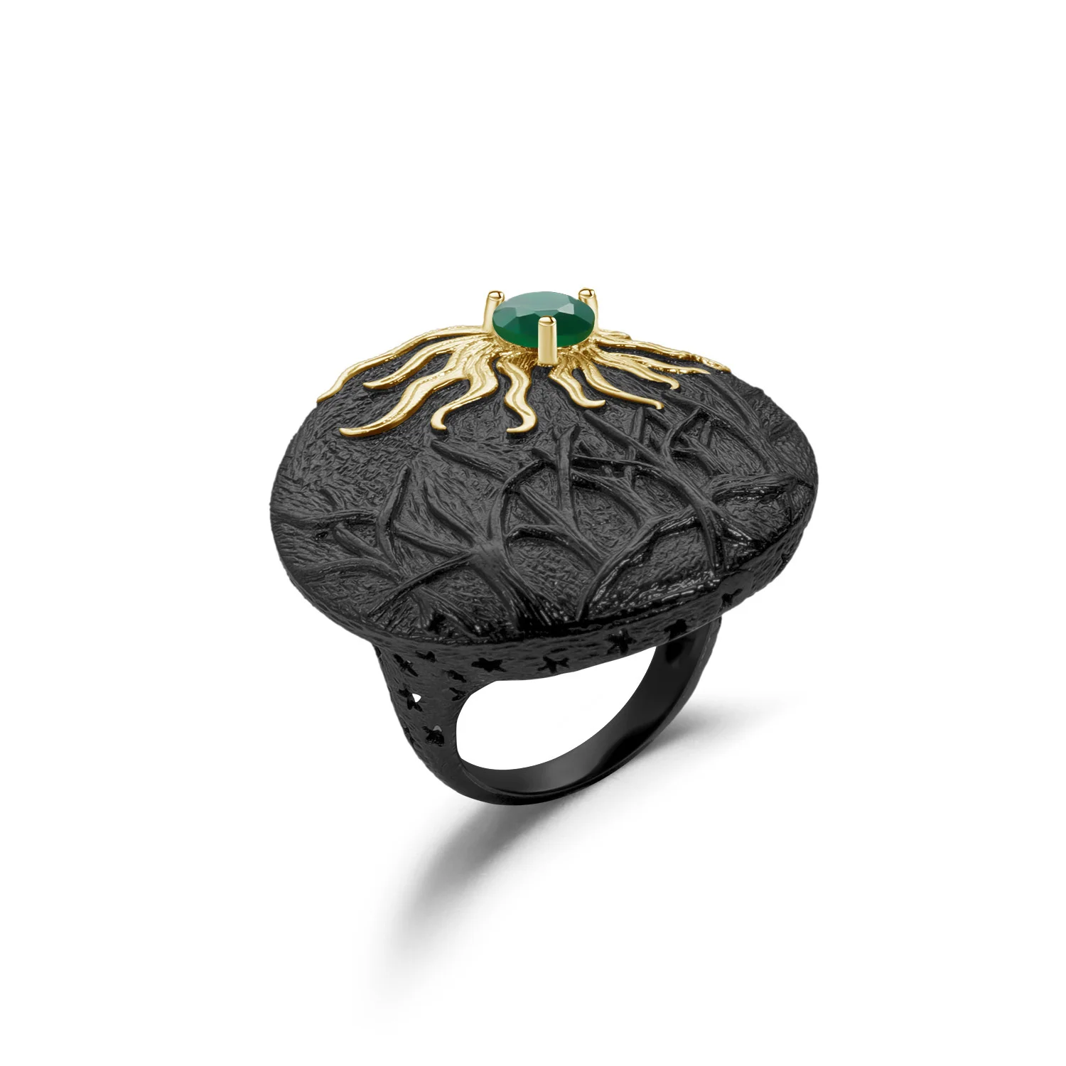 genuine Luxury brand real jewels Designer Dark Black Wind Shanhaijing Kuafu Chases the Sun Design s925 Silver Natural Ring high