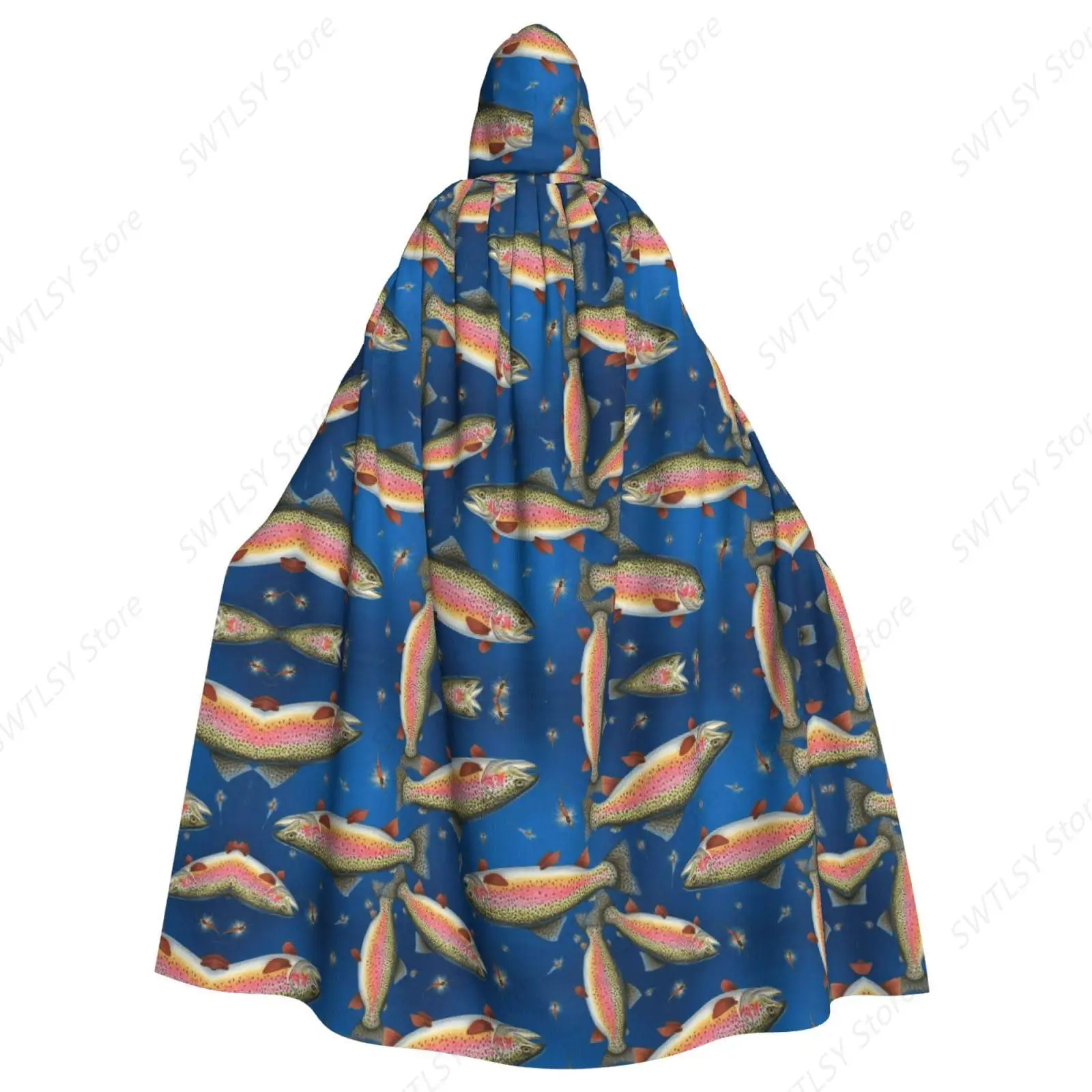 Halloween Christmas Cosplay Cape, Full Long Hoodie Dress Cloak Tunic Friar Cloak for Adult, 58 inch Fish On Ombre Cloaks