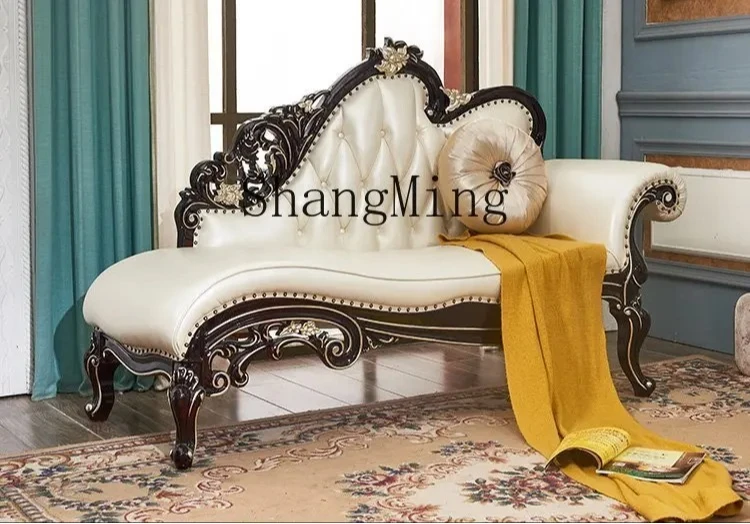 

FG solid wood ebony chaise longue beauty couch leather chaise longue