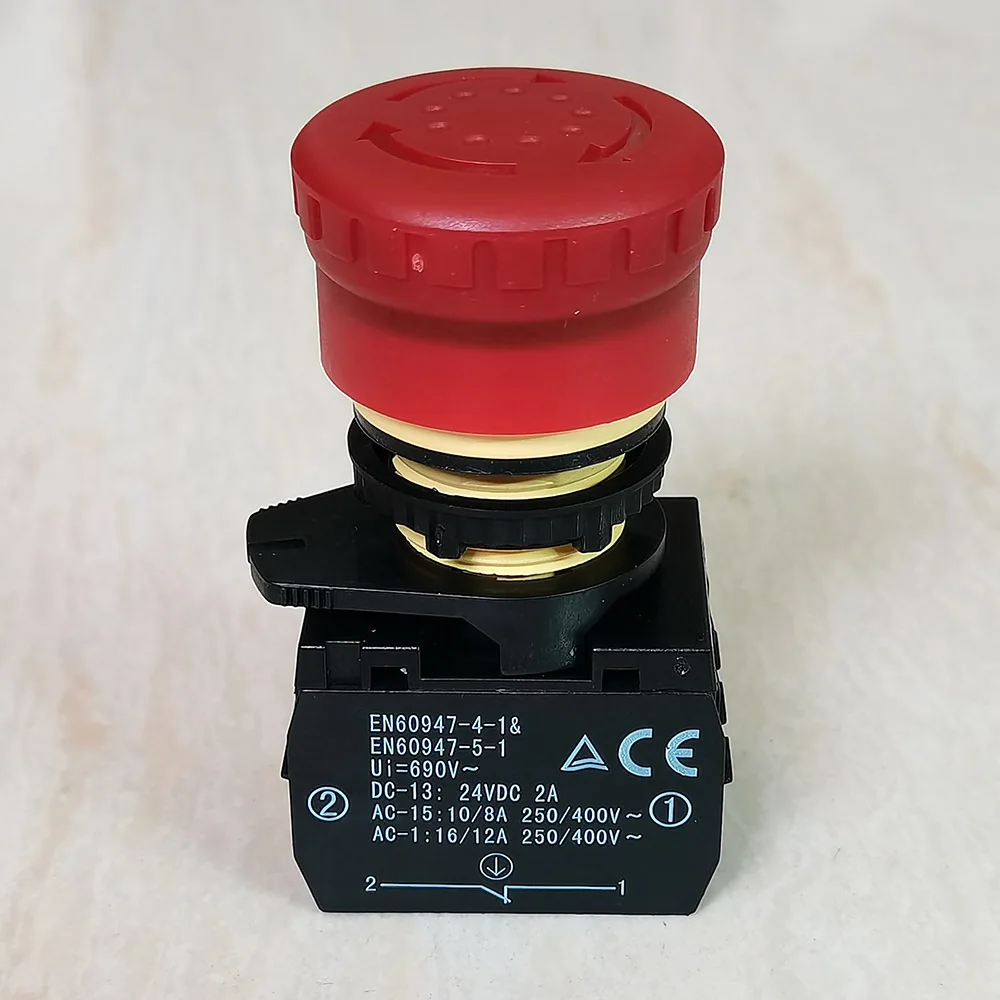 KEDU HY57B-17 Push Button Switch Rotary Type Red Emergency Stop Button Switches 3NC with Snap Action 18A 125V 12A 250V CE