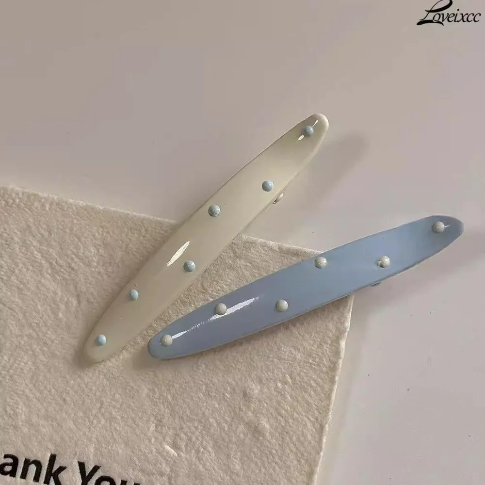 New Resin Duckbill Hair Clip Cream White Polka Dot Bangs Clip Sturdy Hold Light Blue Women Hair Clip Bangs Securing