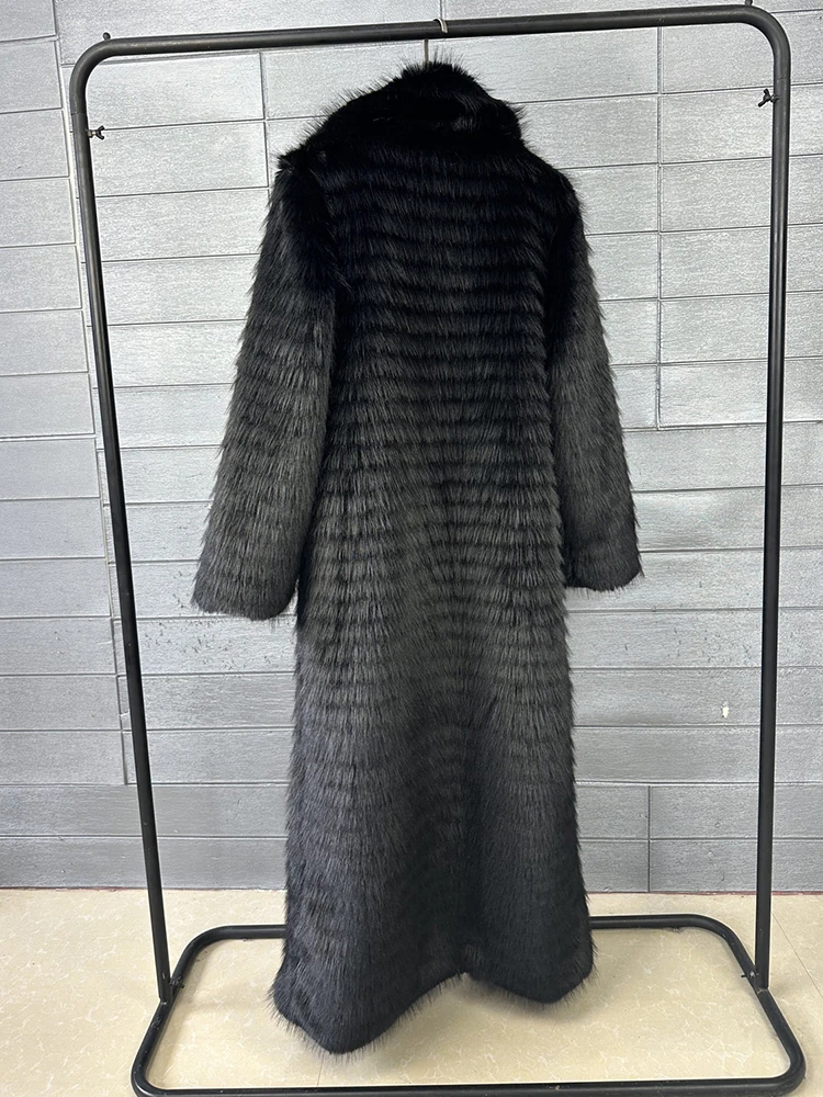 [EAM] Black Long Elegant Big Size Faux Fur Jacket New Lapel Long Sleeve Women Coat Fashion Tide Autumn Winter 2026 1DJ8886