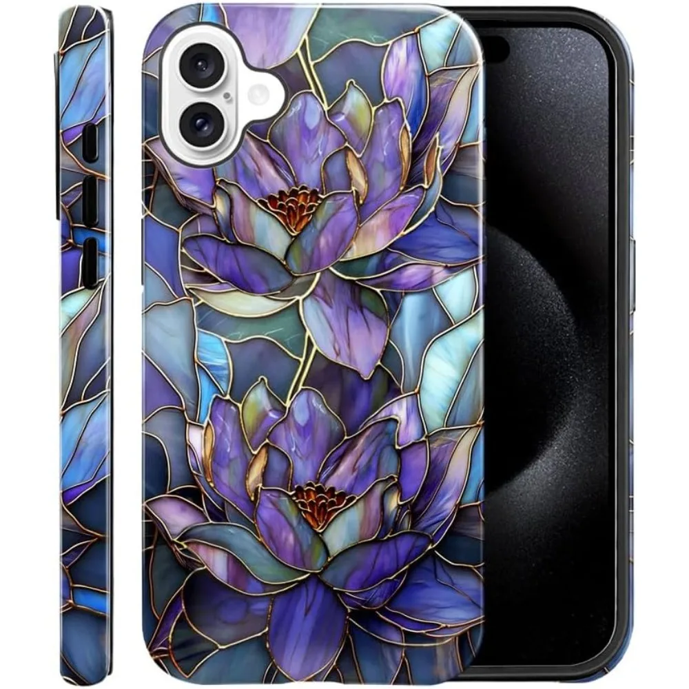 

Abstract Purple Lotus Design Phone Case For 17 Air 16 15 14 13 ProMax Plus Fully Protective Shockproof 2-Layer Hard Shell