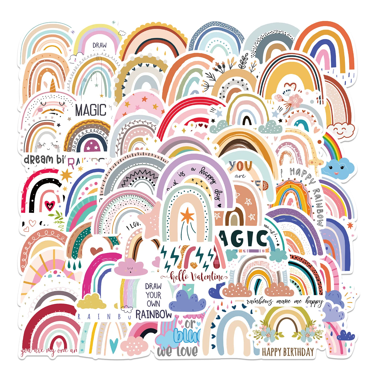 

10/30/60pcs Cartoon Ins Wind Rainbow Graffiti Stickers Art Aeshtetic Kids Toys Creative Phone Laptop Waterproof Decal Stickers