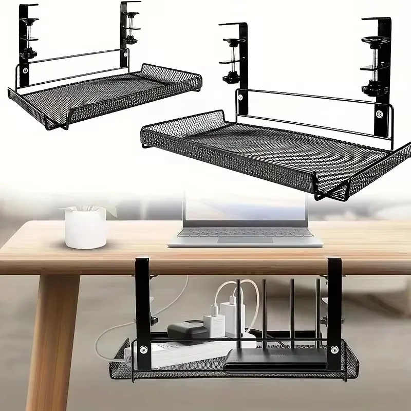 Steel under desk cable management tray - no drill setup #6
