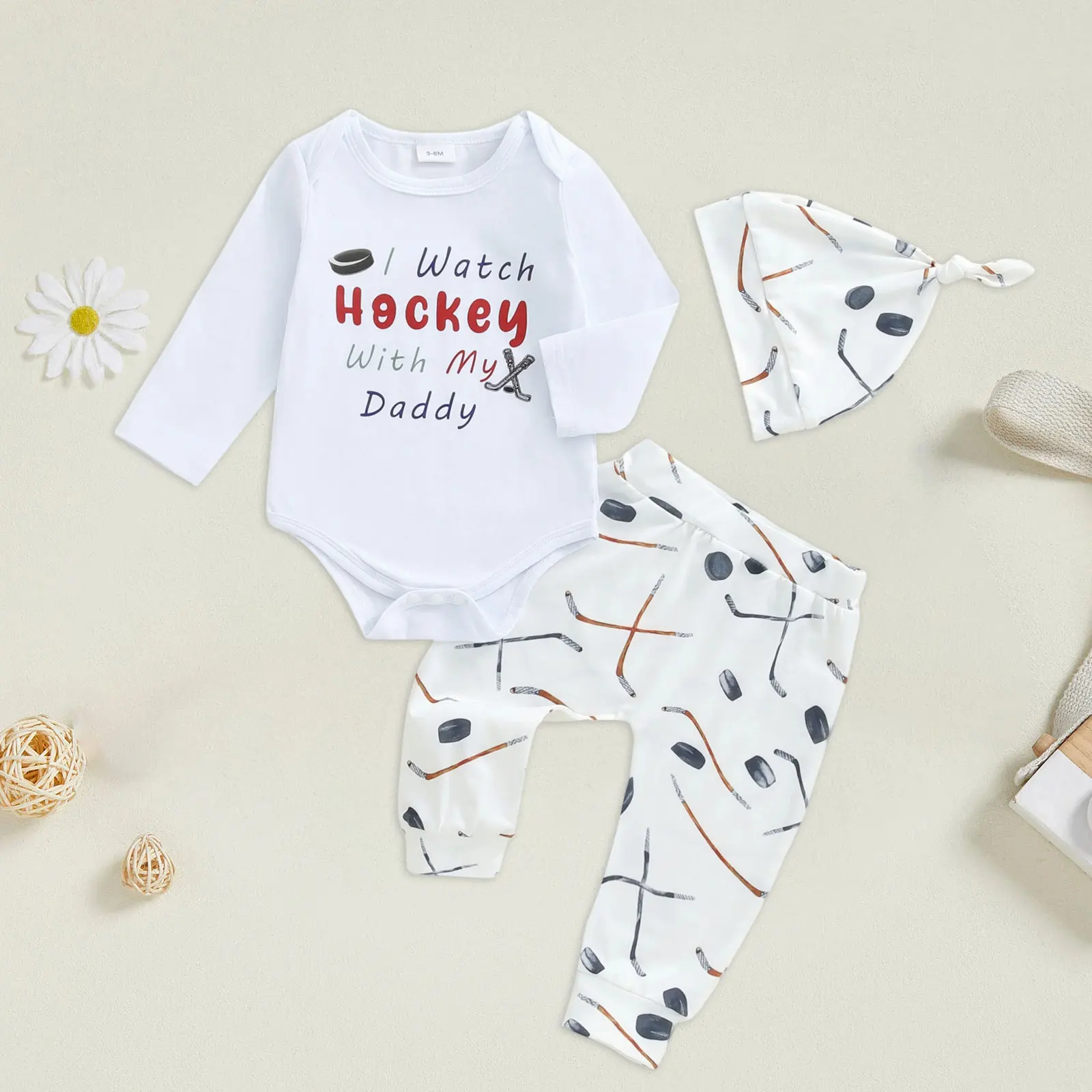 

Baby Boy Outfit Set Comfortable Soft Long Sleeve Letter Printed Bodysuit Pants And Hat Casual Three Piece Set ropa de bebé