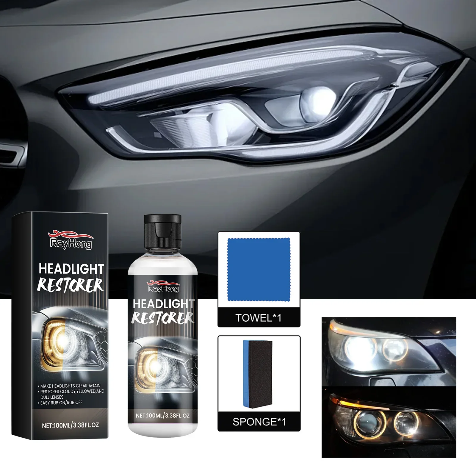 

Car Headlight Restoration Polishing Kits Headlamp Cleaning Polishing Set Headlight Scratch Remover Repair Oxidation Liquid