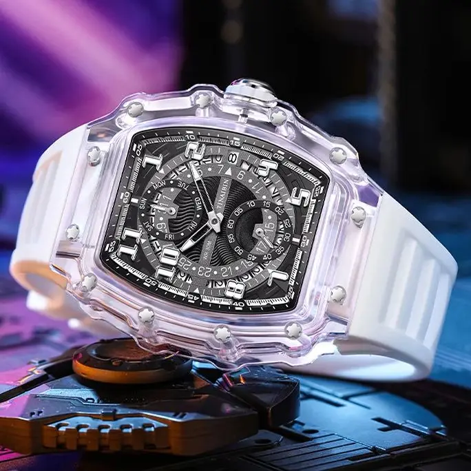 2024 New Design Transparent Tonneau Watch Men Waterproof Luxury Sport Out Door montre homme