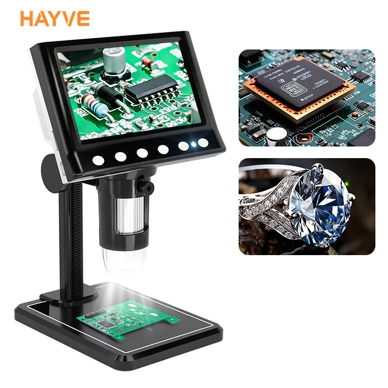 

Hayve 4.3'' Digital Microscope 1600X USB Microscope 1080p Soldering Microscope with 8 LEDs Compatible with Windows/Mac OS (DM7)