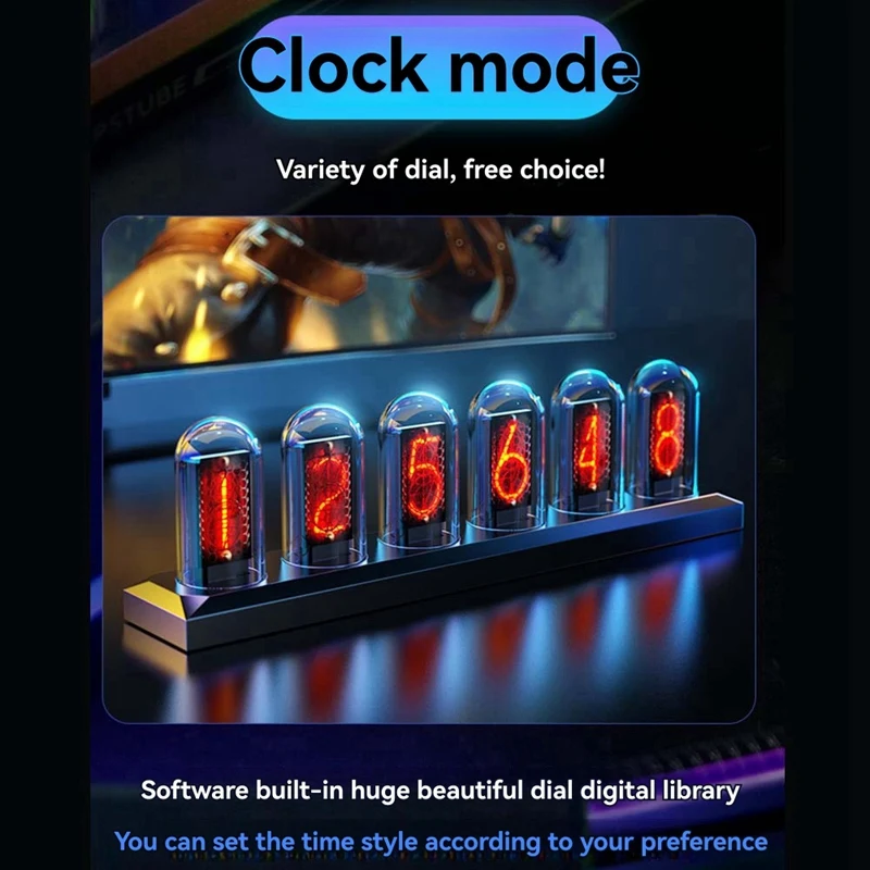 Orologio a tubo al neon Orologio a tubo Nixie a LED Schermo a colori IPS Orologio digitale analogico fai-da-te