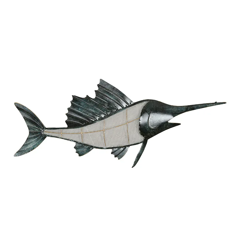 Mediterranean Wall Decoration Creative Wall Pendant Three-dimensional Single Sea Fish Pendant Living Room Wrought Iron Wall