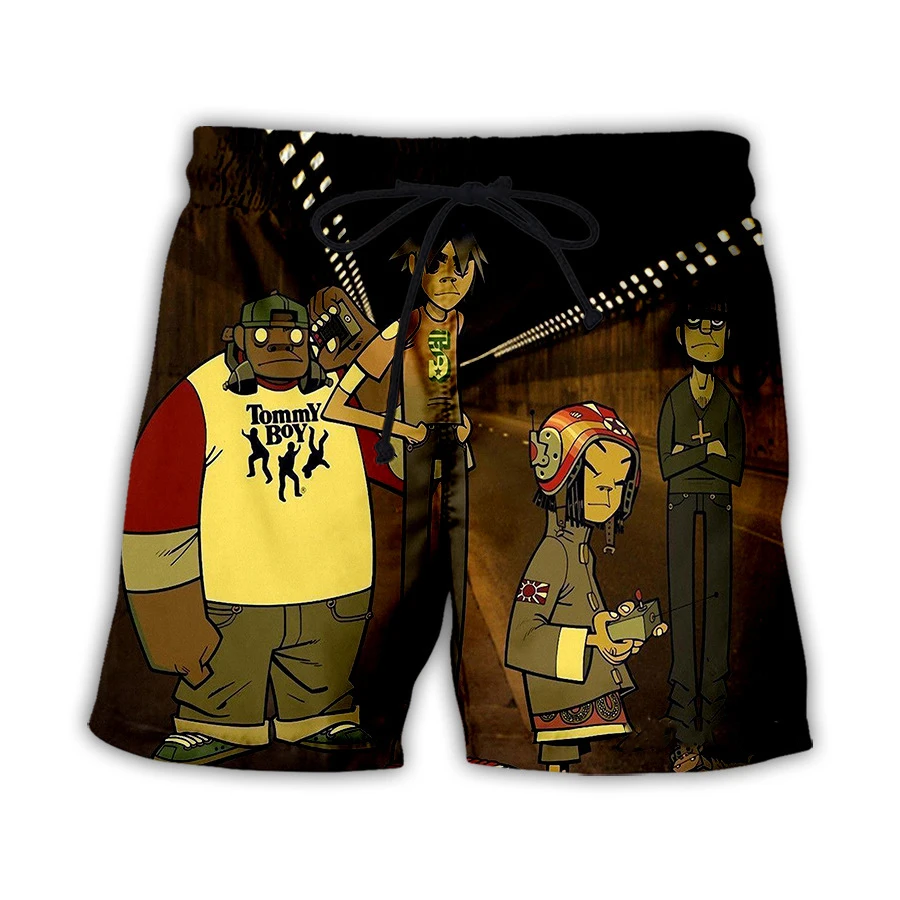 Calções de praia Gorillaz Rock Band para homens e mulheres, impressão 3D, Hip Hop, grandes dimensões, prancheta de surf, calças esportivas, maiôs, roupas infantis