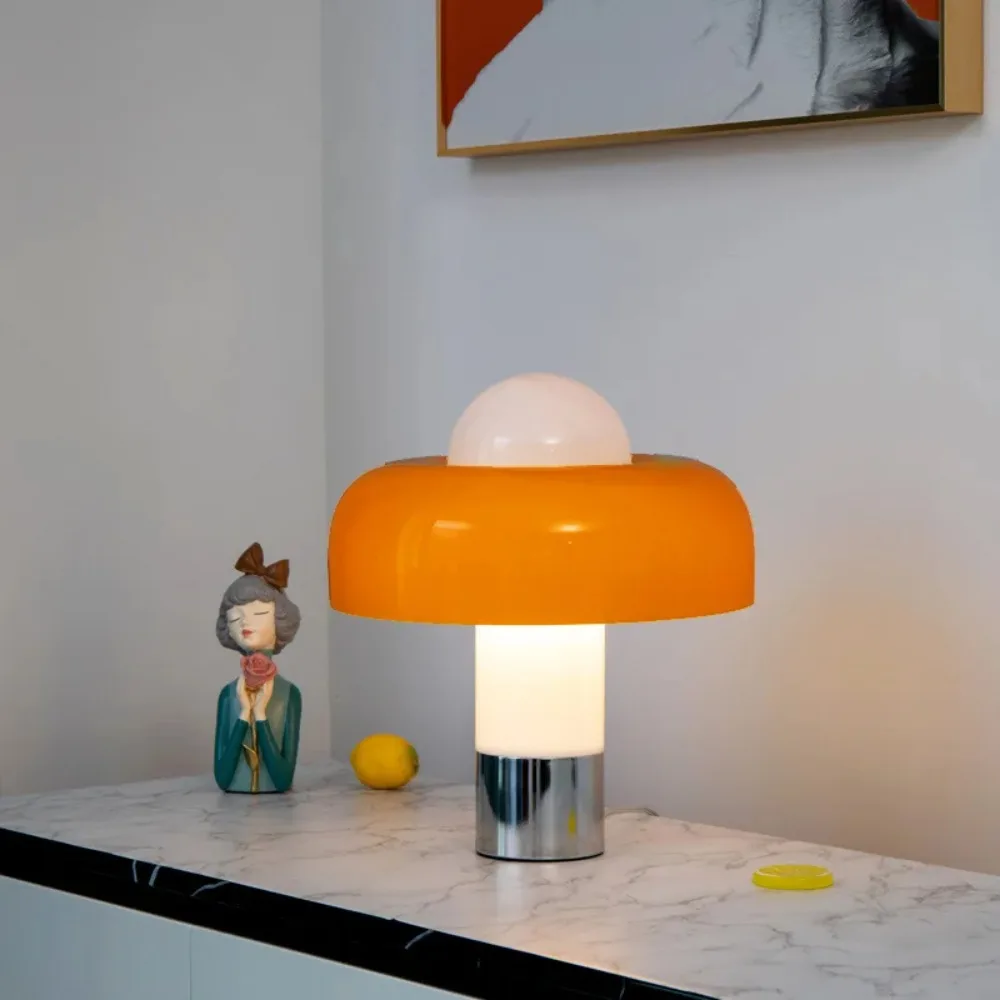 

Table Lamp Modern Bauhaus Table Light for Bedroom Bedside Living Room Italian Orange Glass Mushroom Desk Lamp