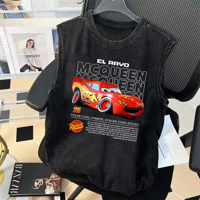 

Винтажный потертый жилет с принтом автомобилей McQueen, мужская и женская футболка без рукавов в стиле хип-хоп, спортивные топы на бретелях для фитнеса, лето 2025