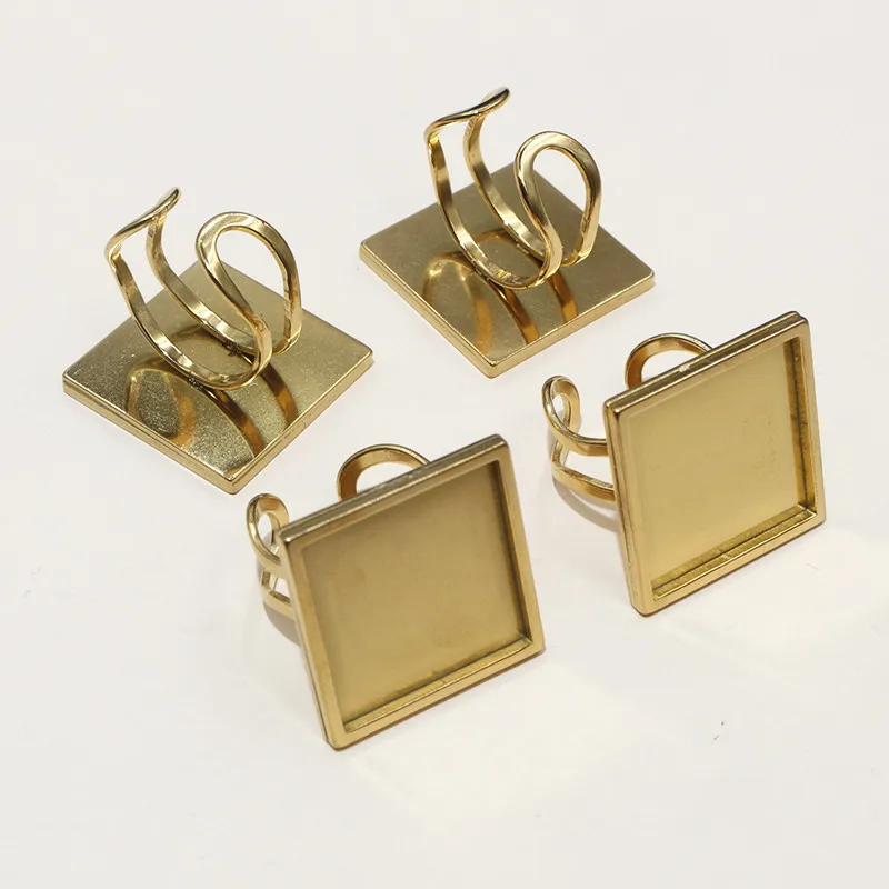 5 sztuk/partia kwadratowych prostokątnych ze stali nierdzewnej o grubości regulowanego pierścienia pusta podstawa pasuje do 12/20/25mm 18x25mm kaboszon DIY ustalenia — zdjęcie 6