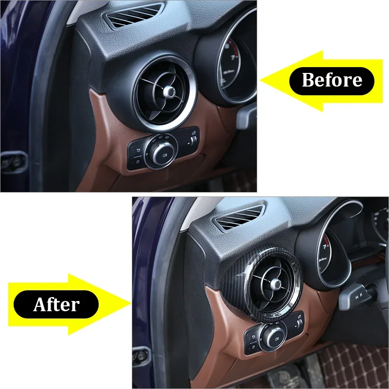 2pcs ABS Carbon Fiber Front Side Air Conditioning Vent Outlet Cover Trim Car Accessories For Alfa Romeo Stelvio 2017 2018 19 20
