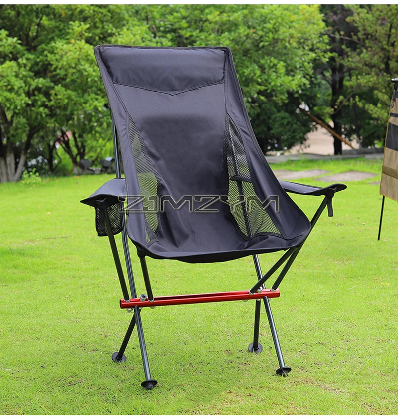 High Back Camping Chair, Portable Folding Chair with Cup Holder, Arm Rest, & Carry Bag; Supports up to 150kg, Black/Gray/Beige