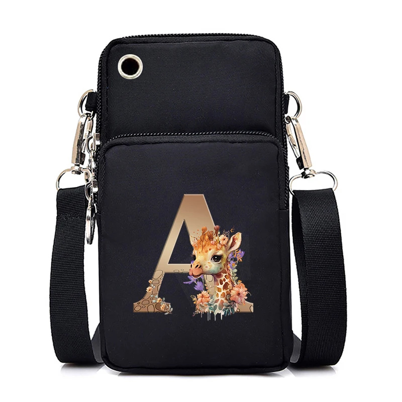 Cartoon Giraffe 26 Alphabet A-Z Print Women Mobile Phone Bag Plant Style Flower Giraffe Sport Arm Bag Purses Shoulder Handbags