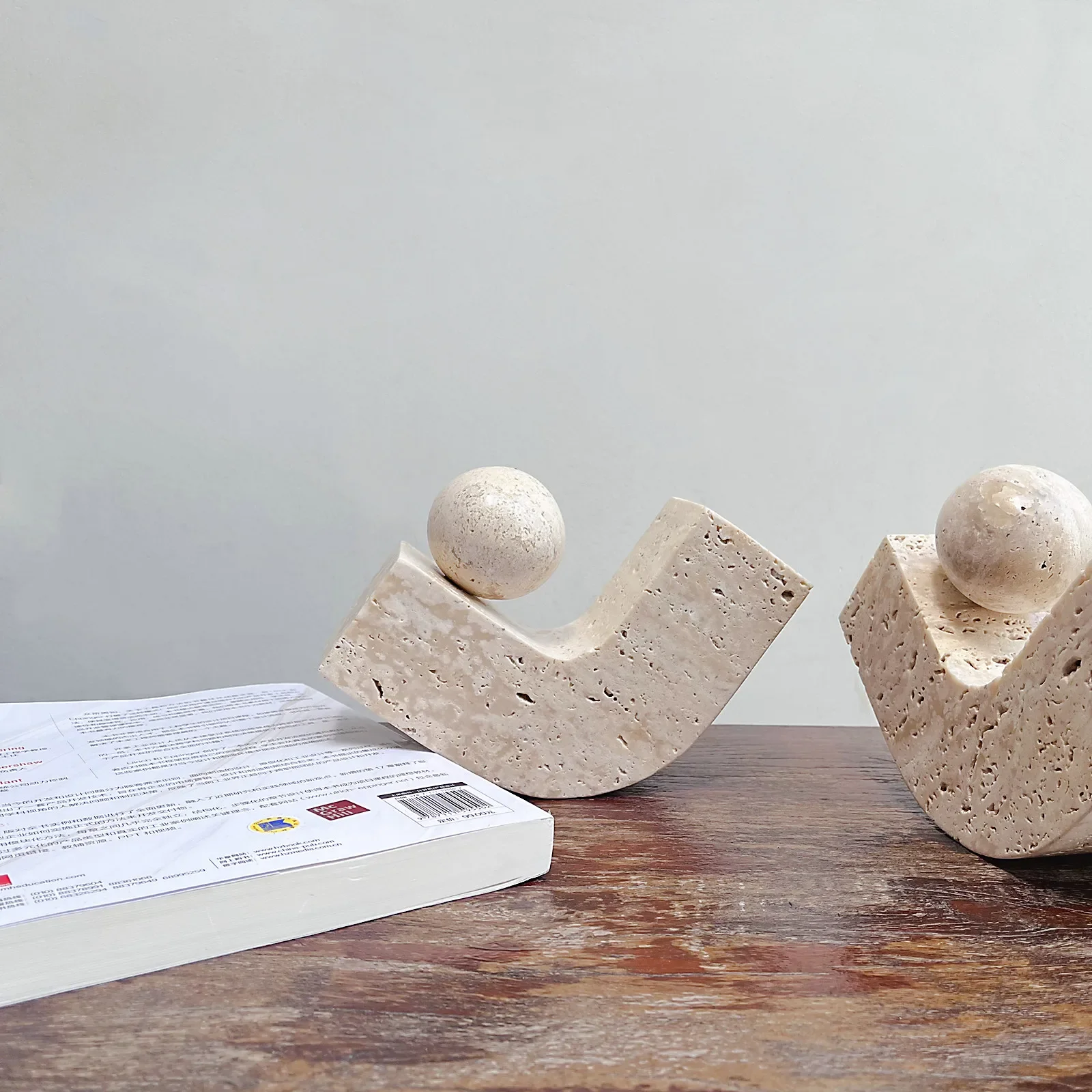 【Natural】Yellow Travertine Natural Stone U-shaped Ball Ornament for Living Room Coffee Shop Home