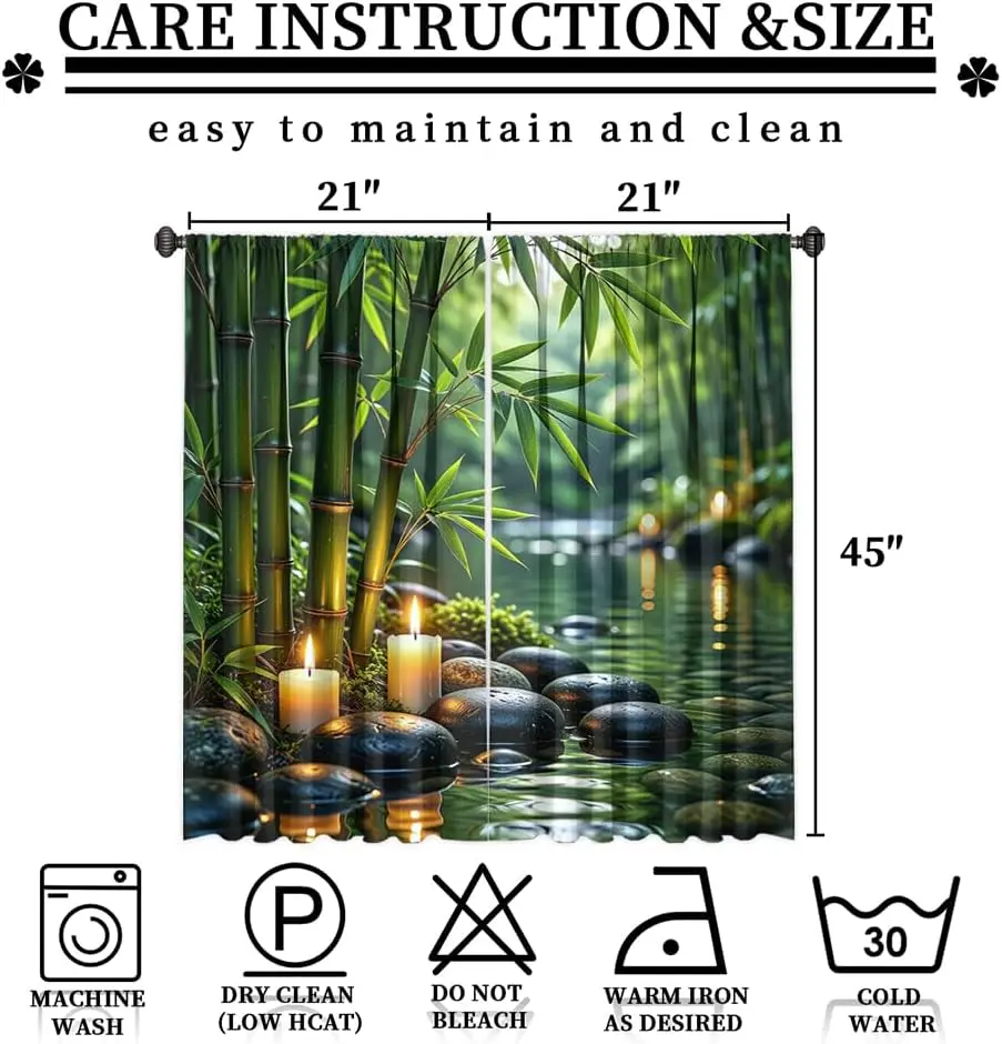 Relaxing Asian Zen Spa Rod Pocket Curtains-Aesthetics Spring Garden Bamboo Candles Blackout Curtains & Drapes for Bedroom,2pcs