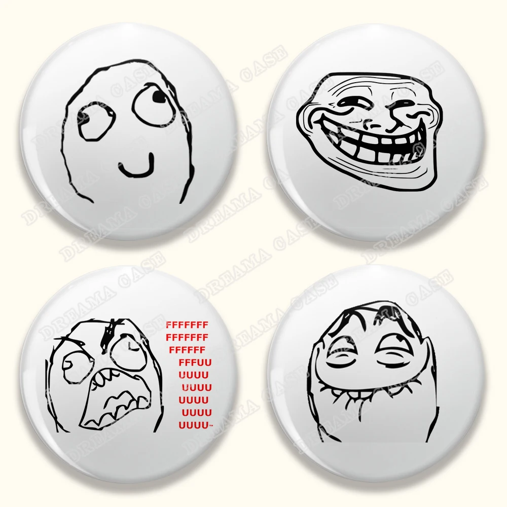 Забавные значки-мемы TrollFace для аксессуаров NoMeGusta Rage Face ForeverAlone, брошь на пуговицах, круглые булавки, подарки для фанатов, геймеров, друзей