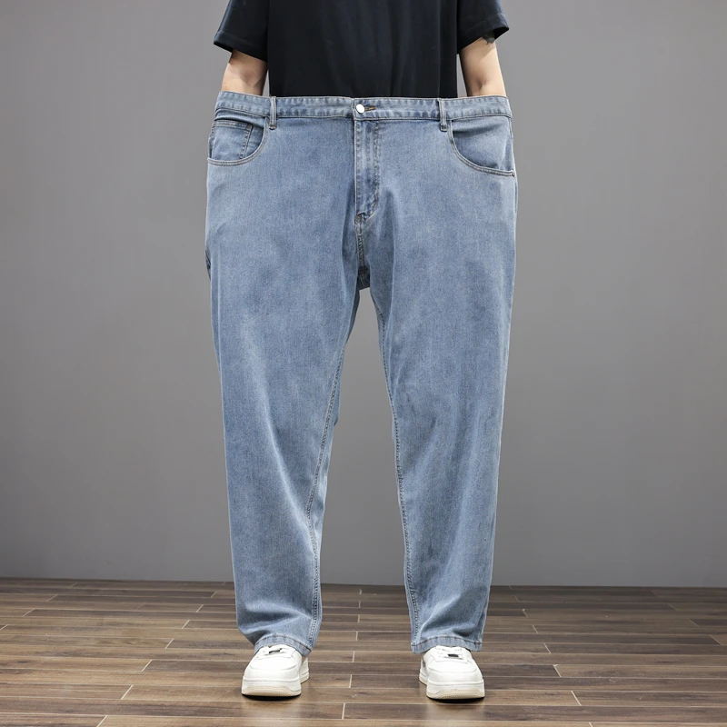 

Extra Large Elastic Busin Jeans Men's plus Size Loose Wide Leg Long Pants Fat Straight Casual Trousers Trendy