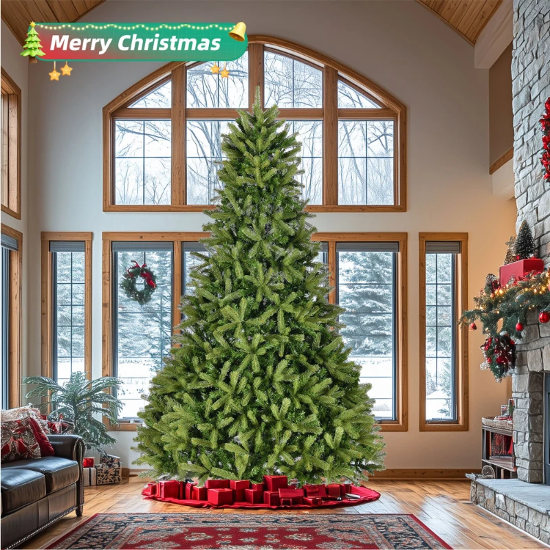 

9Ft Artificial Christmas Tree with 2576 PE&PVC Mixed Branch Tips Unlit Hinged Premium Holiday Decoration Foldable Metal Stand