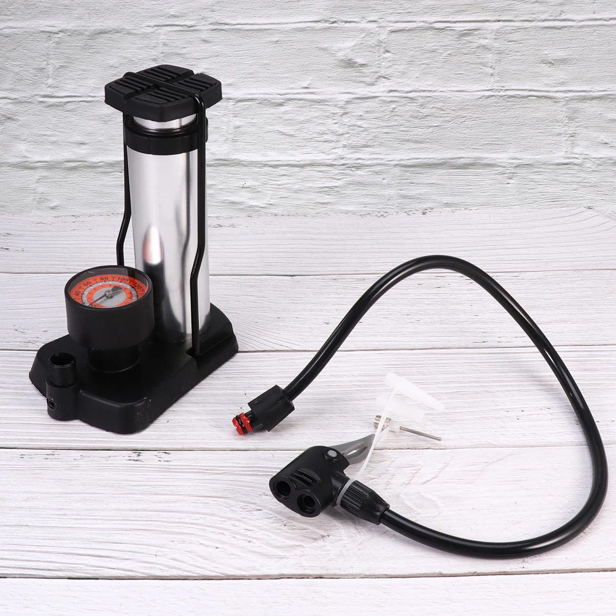 

Silver Bike Floor Pump High Pressure Foot Activated Tire Inflator Metal Tube Lightweight Portable For Motorcycle Basketball Air