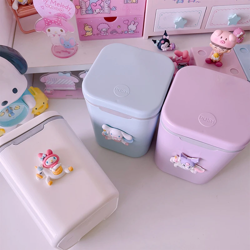 Sanrios Desktop Trash Can Cartoon Anime Mymelody Kuromi Cinnamoroll Kawaii Cute Bedroom Paper Basket Sundries Storage Box Tool