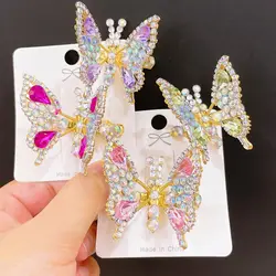 New Korean Movable Rhinestone Butterfly Hair Clip Women Three-dimensional Exquisite Side Bangs Clip Children Hair Accessories