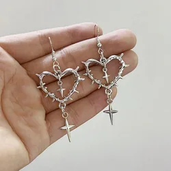 Gothic Punk Heart Earrings For Women Fashion Korean Punk Jewelry Accessories Star Thorn Heart Colored Crystal Pendant Ear Hooks