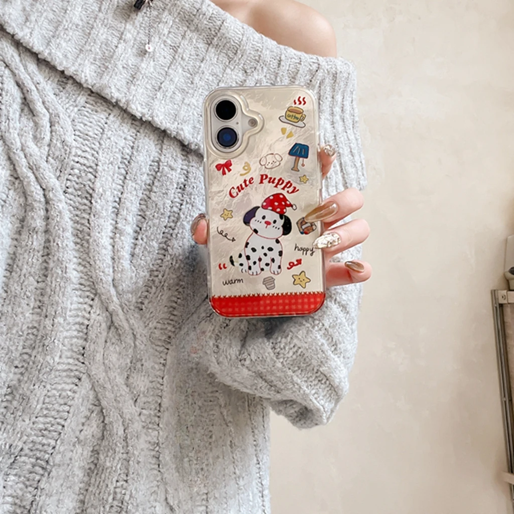 Cartoon Cute Wave Point Puppy Bowknot Stars Iceberg Pattern Cover Case for iPhone 16 15 14 13 Pro Max Phone Case