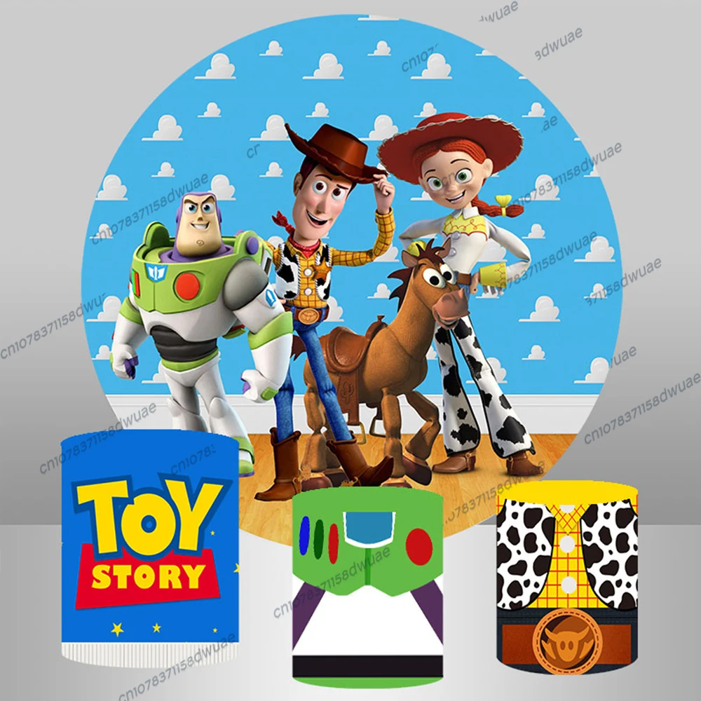 Toy Story Baby Shower Photography Backdrop Birthday party Photo Backdrop Round&Cylinders Plinth Covers Photo Background