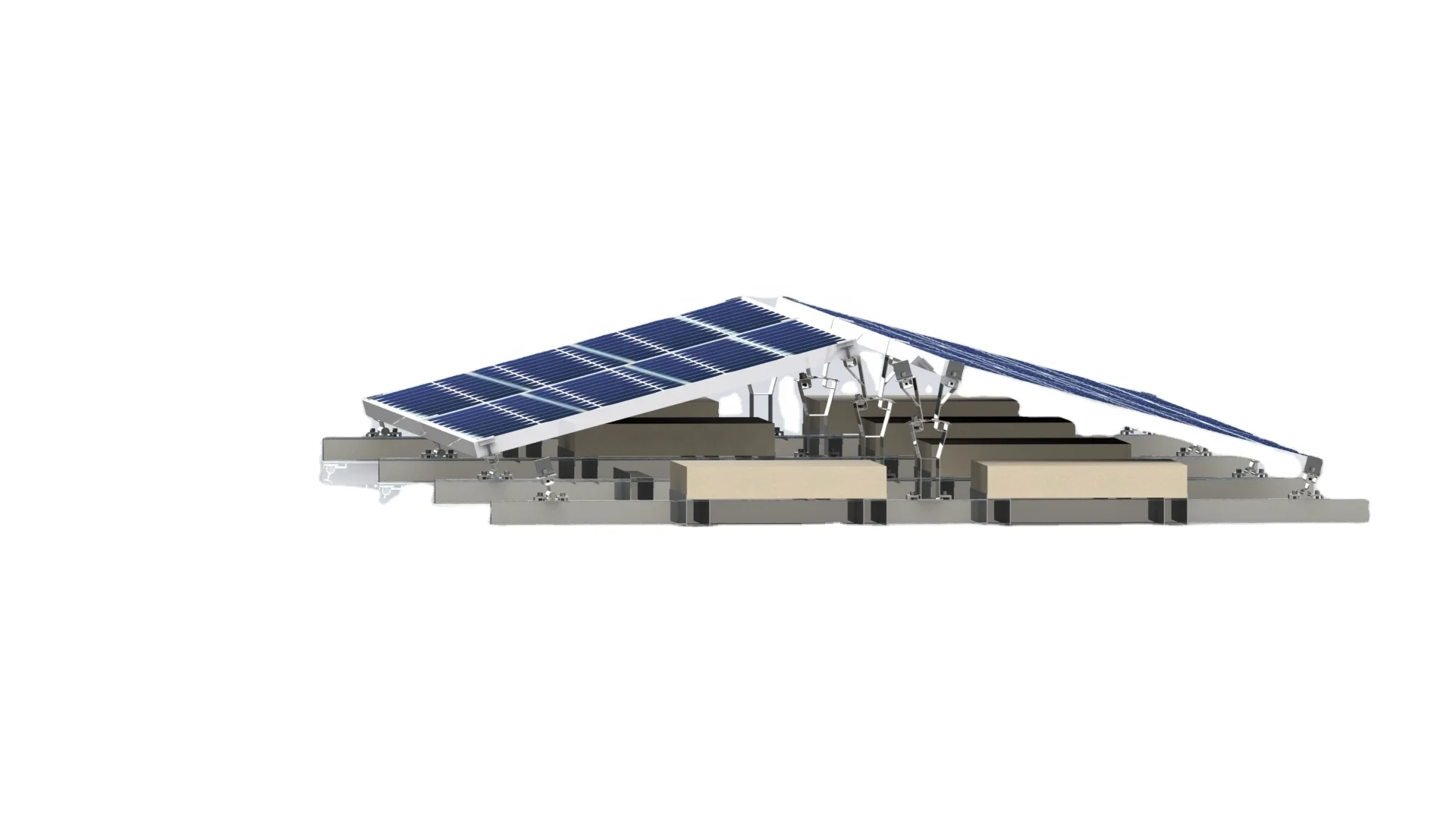 PV East- West Dual-Orientation Non Penetration Ballasted Flat Roof and Back to Back Solar Ballast Bracket Mounting System - Detail 1