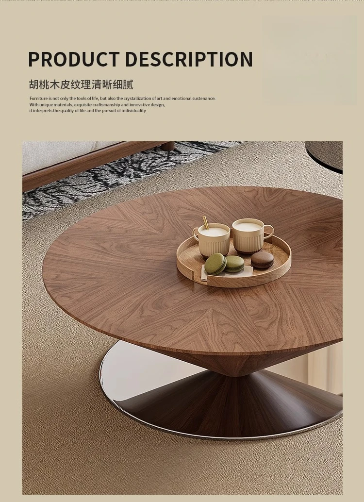 Modern simple suspended flying saucer solid wood coffee table living room marble edge table combination