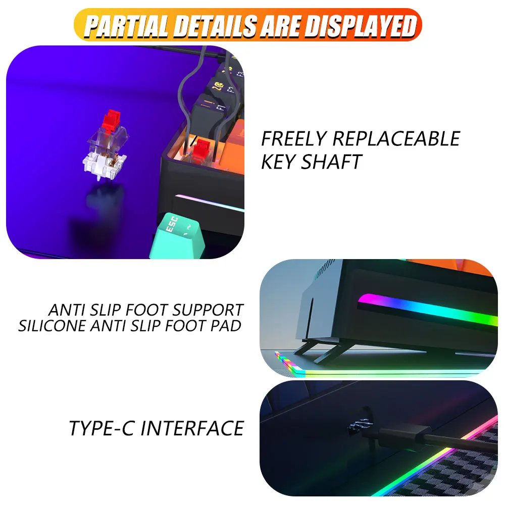 MUCAI MKA610S USB gaming mechanical keyboard independent driver programmable red switch 61key wired detachable cable RGB lightin