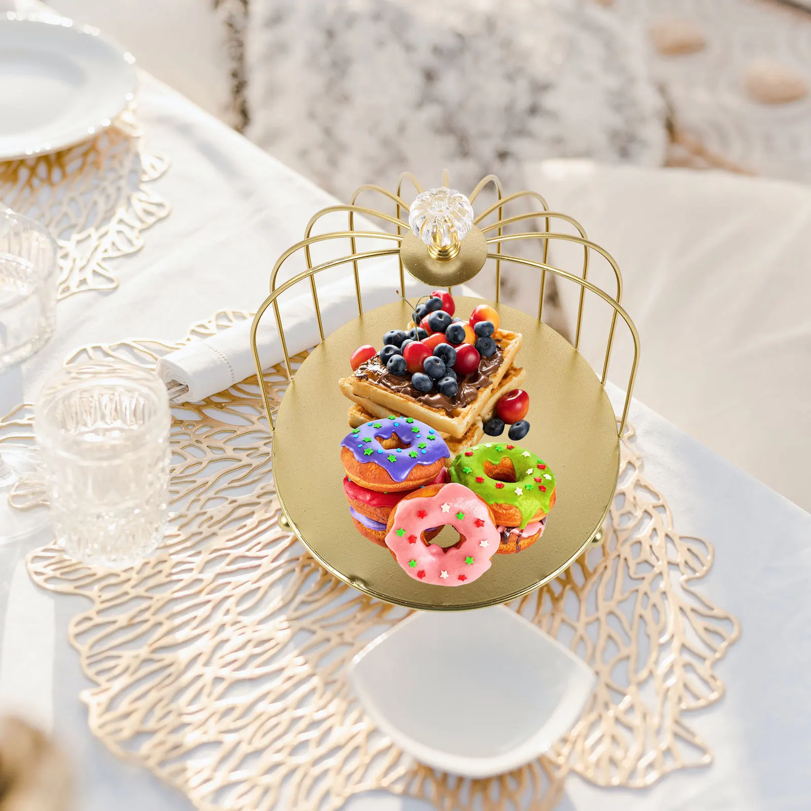 

Ciieeo Vintage Birdcage Cake Stand Golden Tiered Serving Display Rack for Wedding Party Dessert Cup Holder Iron Decor